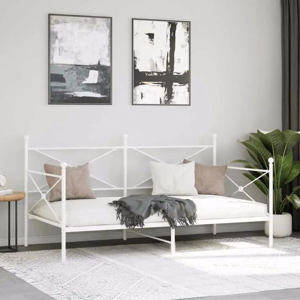 Berkfield Home Metal Day Bed in White, W: 107 cm, L: 203 cm – 2