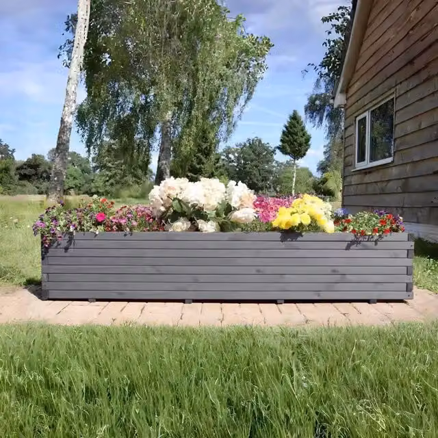 Access Garden Products Grey Pine Raised Trough Planter, W: 200 cm, D: 40 cm, H: 40 cm – 1