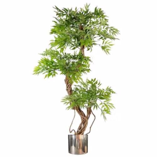 Leaf Design UK Realistic Artificial Japanese Fruticosa Ficus Tree in Green and Silver, Height: 140 cm