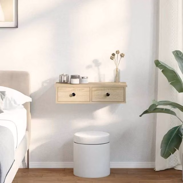 Berkfield Home Decorative Wall Shelf with Drawers in Sonoma Oak, Light Brown, W/D/H: 60 x 25 x 15 cm