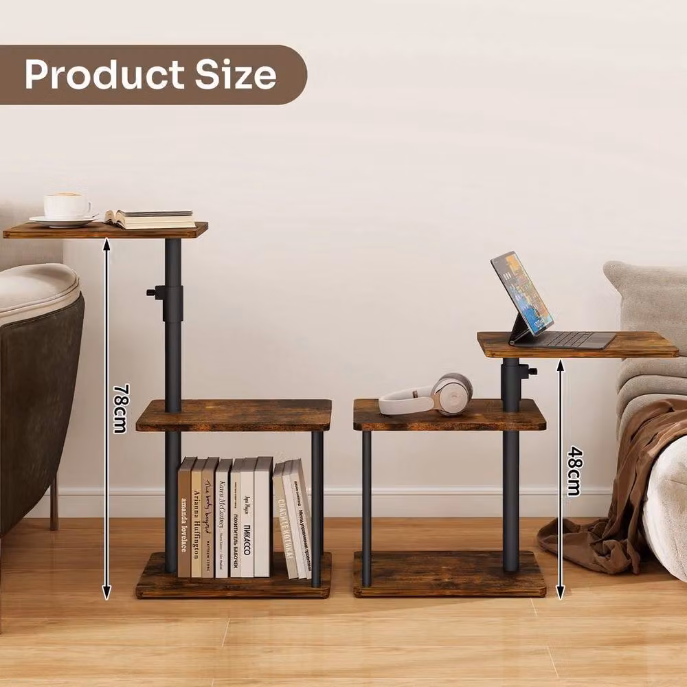 KORVIXA 3 Tier Height Adjustable Sofa Side Table in Brown – 2