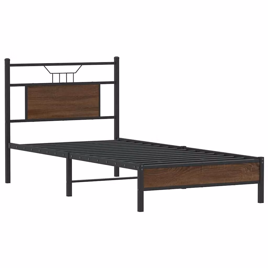 Berkfield Home Small Single Bed Frame in Brown Oak Engineered Wood, W/D/H: 75 x 190 x 91.5 cm – 2