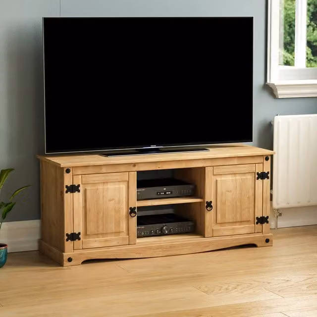 HD Designs Vida Designs Corona Brown Rustic Waxed Pine 2 Door 1 Shelf Flat Screen TV Unit – 1