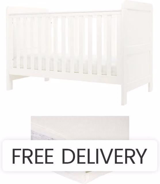 Mamas & Papas Hampden Cotbed and Premium Pocket Spring Cotbed Mattress Bundle, White