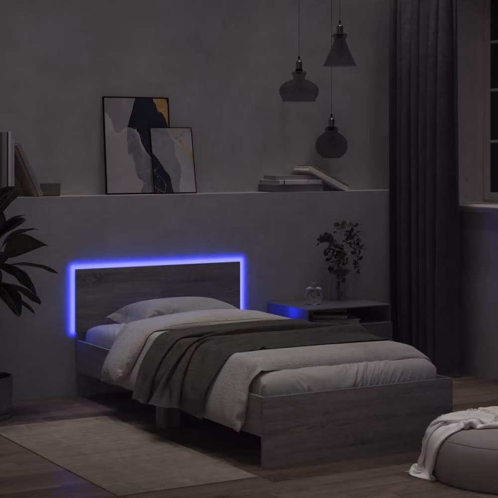 Berkfield Home Sonoma 10 Durable Bed Frame with LED Under-Bed Lighting in Grey, W/D/H: 200 x 100 x 70 cm – 3