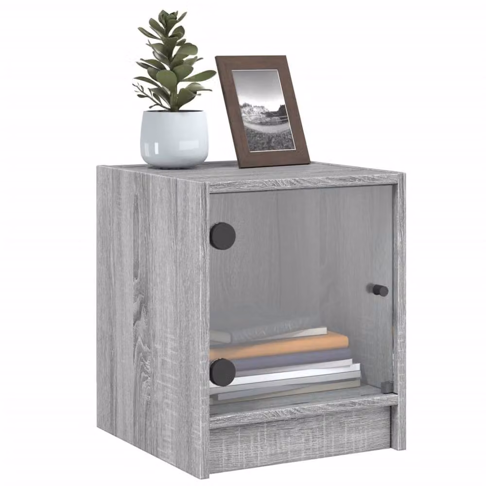 Berkfield Home Elegant Bedside Cabinet with Glass Door in Grey Sonoma, W/D/H: 35 x 37 x 42 cm – 3