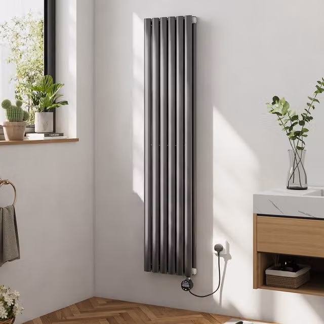 Livingandhome Wall-Mounted Electric Radiator with Smart Thermostat and App Control in Black/Anthracite