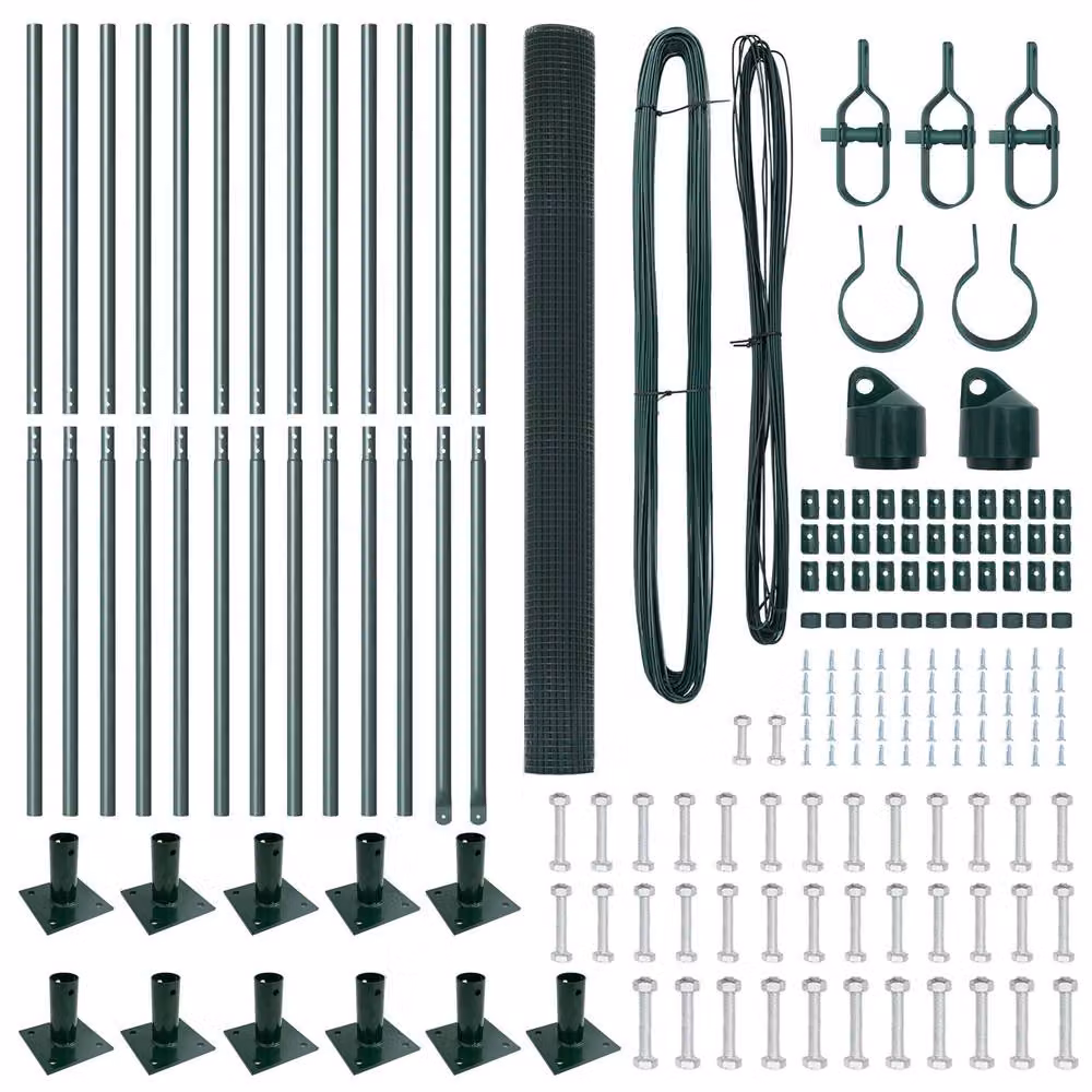 Berkfield Home Green Steel Welded Wire Fence with 13 Flanged Posts, W: 25 m, H: 1.5 m – 4