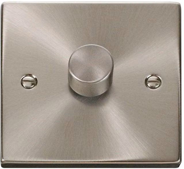 SE Home 1 Gang 2 Way LED 100W Trailing Edge Dimmer Light Switch in Satin Brushed Chrome Metallic Silver