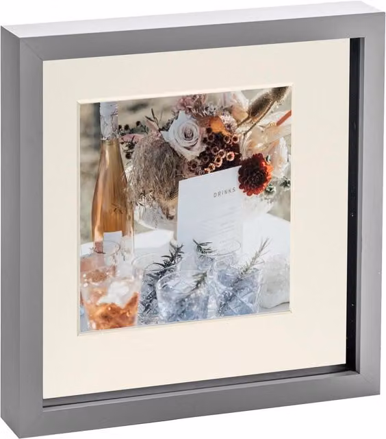 Nicola Spring Modern Square Single 3D Box Photo Frame in Grey and Yellow, W/D/H: 25.4 x 25.4 x 25.4 cm