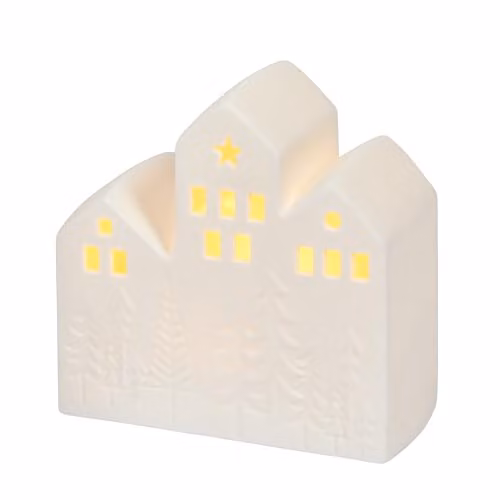 Lights4fun White Ceramic Scandinavian Christmas House Tabletop Decoration with Warm White LEDs – 3