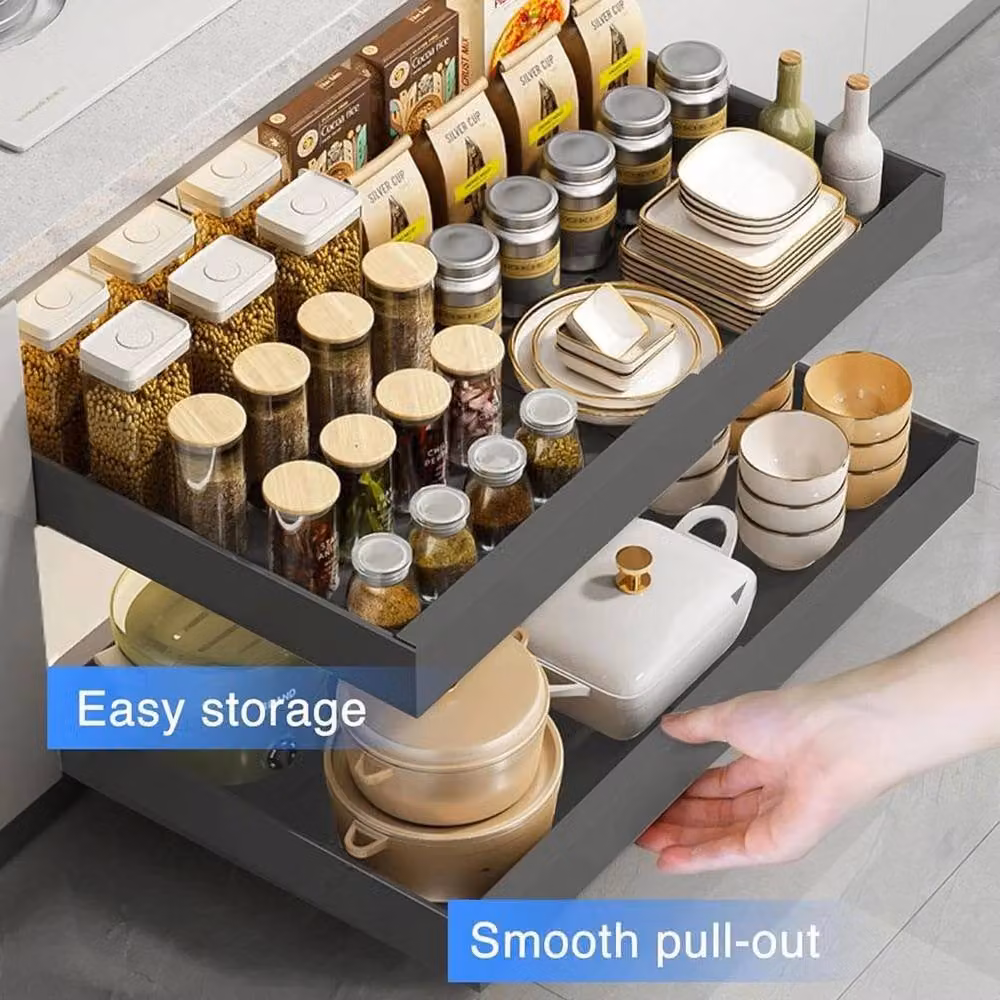 Kelvenix Black Metal Pull Out Cabinet Organizer and Kitchen Drawer Storage Shelf – 3