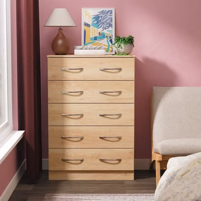 Ready Assembled 2 U Hampshire 5 Drawer Chest in Light Brown – 1
