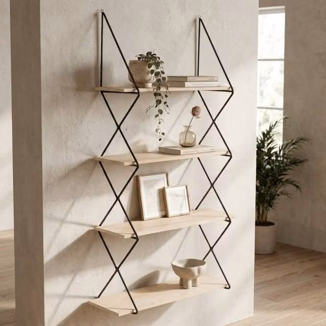 Garden Greatness Brixton 4 Tier Floating Ladder Wall Shelf in Black, W/D/H: 65 x 22 x 122 cm