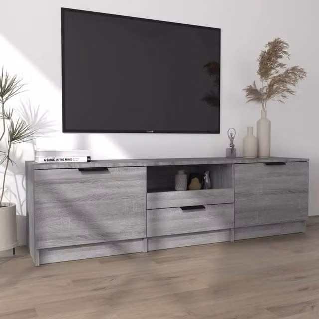 Berkfield Home Grey Sonoma TV Cabinet in Engineered Wood, W/D/H: 140 x 35 x 40 cm – 1