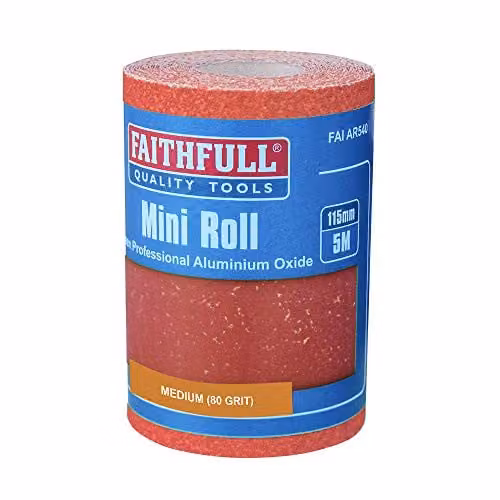 Faithfull Red Aluminium Oxide Sandpaper Roll, 80 Grit, W: 11.5 cm, L: 5 m – 1