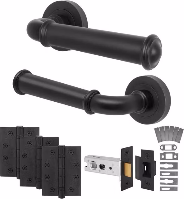 AFIT Matt Black Fire Door Handle Latch Set with Hinges