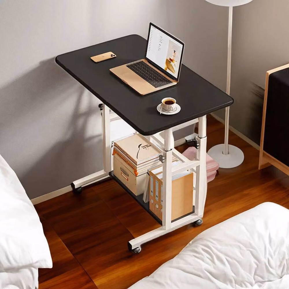 KORVIXA Height Adjustable Mobile Computer Desk in Black with Manual Crank and Castors, W/D/H: 60 x 60 x 90 cm – 2