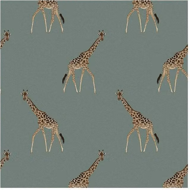 Sophie Allport Giraffe Heritage Petrol Teal Animal Print Wallpaper, Width: 52 cm