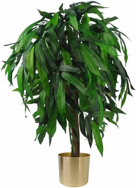 Leaf Design UK Realistic Artificial Mango Plant in a Potted Tabletop Style with Green, Yellow and Black Leaves