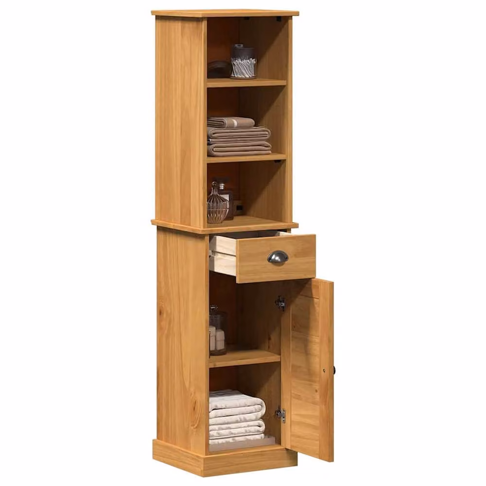 Berkfield Home 2-Piece Rustic Brown Bathroom Furniture Set with Side Cabinet, Drawer and Open Shelf – 3