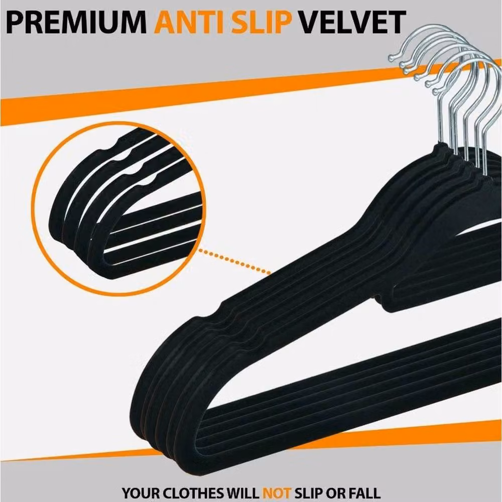 EONLION Non-Slip Flocked Velvet Clothes and Trouser Hangers with Bar, Black, Width: 100 cm – 2