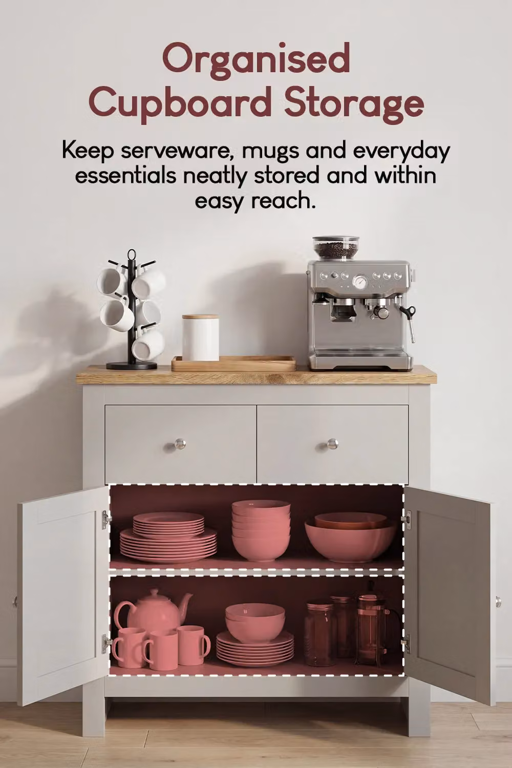 Vida Designs Arlington Grey 2 Door and 2 Drawer Sideboard Storage Organiser – 3