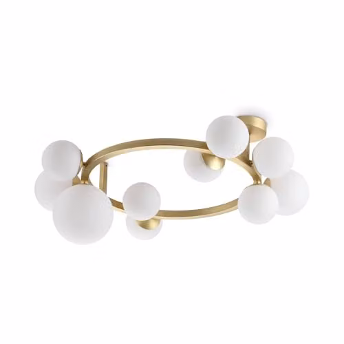 Ideal Lux Perlage 10 Light Globe Ceiling Light in Brass with White Glass Shades