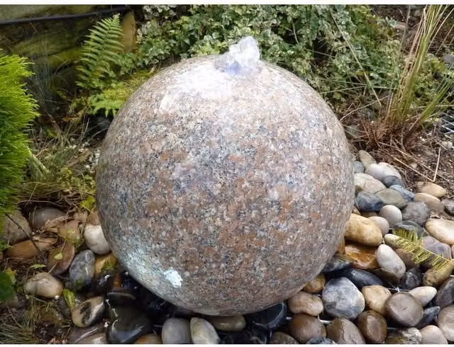 Buttercup Farm Spring Stone Granite Sphere Drilled Garden Water Feature with Pump and Light, Grey and Multicolour, W/D/H: 60 x 60 x 60 cm