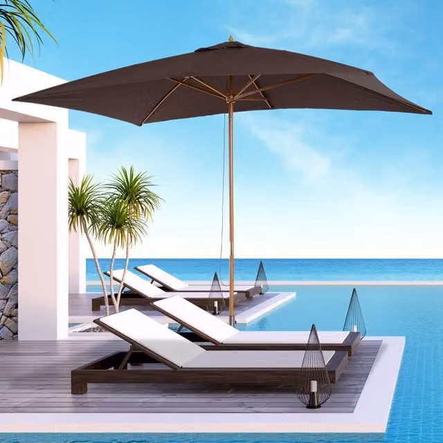 Outsunny Wooden Garden Parasol Sun Shade in Brown with Polyester Canopy