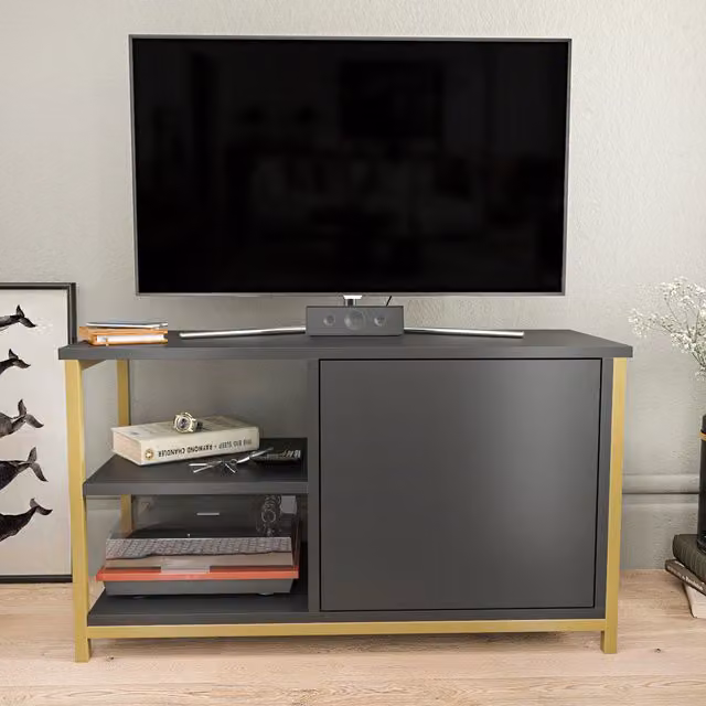 Decorotika Muskegon TV Unit in Anthracite and Gold