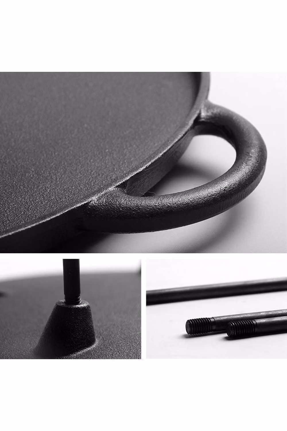 Living and Home Cast Iron Camping BBQ Grill Pan with Removable Legs, Black – 4