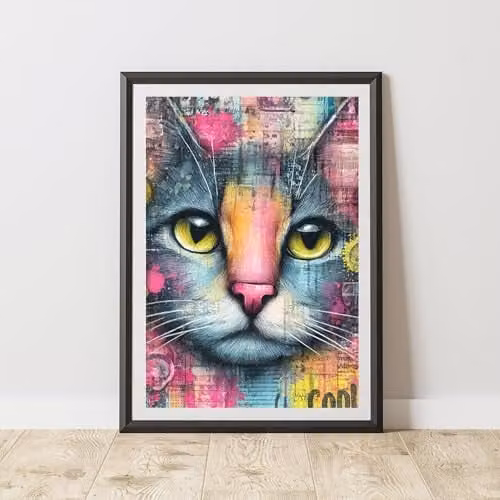 60 Second Makeover Cat Graffiti Urban Street Art Poster, Multicolour, A3