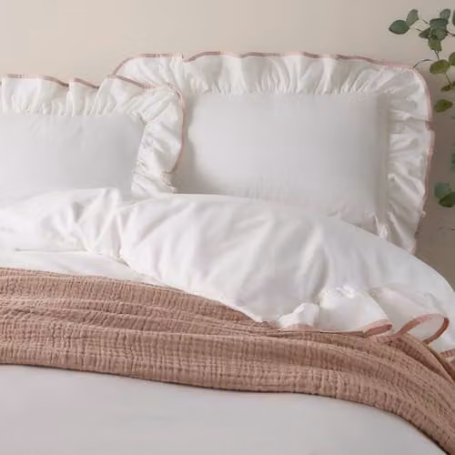 Wylder Nature Blousey Ruffled Pink Cotton Pillowcase Pair