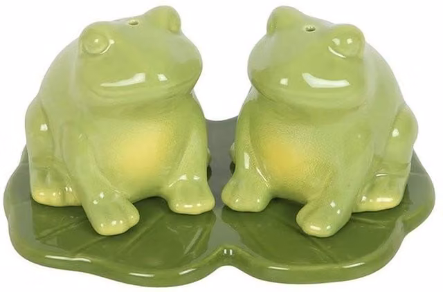 Something Different Luna Frog Ceramic Salt and Pepper Shakers in Green
