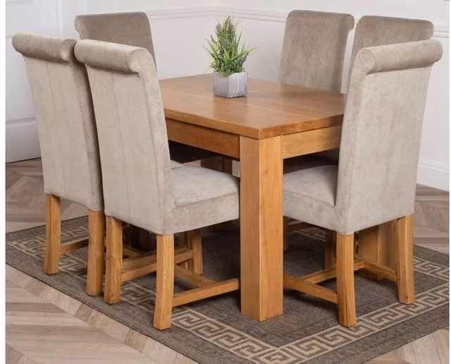 Thats Furniture Dakot Oak Small Dining Table and 6 Washington Grey Fabric Chairs W: 127 cm, D: 82 cm