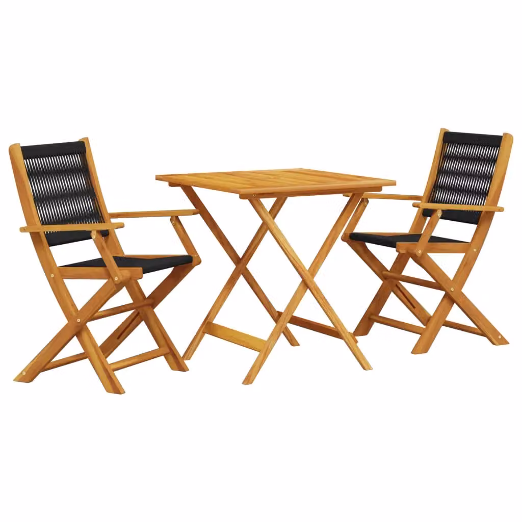 Berkfield Home 3 Piece Modern Bistro Set in Black Polypropylene and Acacia Wood – 2