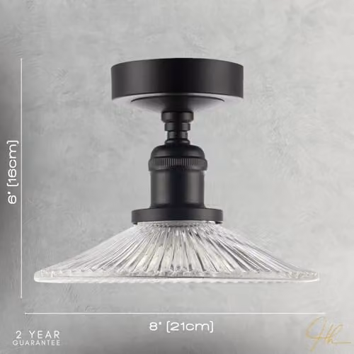 Happy Homewares Vintage Black Ceiling Light Fitting with Transparent Fluted Glass, W/D/H: 16 x 16 x 21 cm – 3