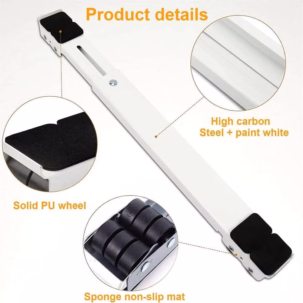 ATEK Heavy Duty Adjustable Appliance Rollers in White with Brake, 300kg Load Capacity for Moving Fridges, Washing Machines and Dryers – 2