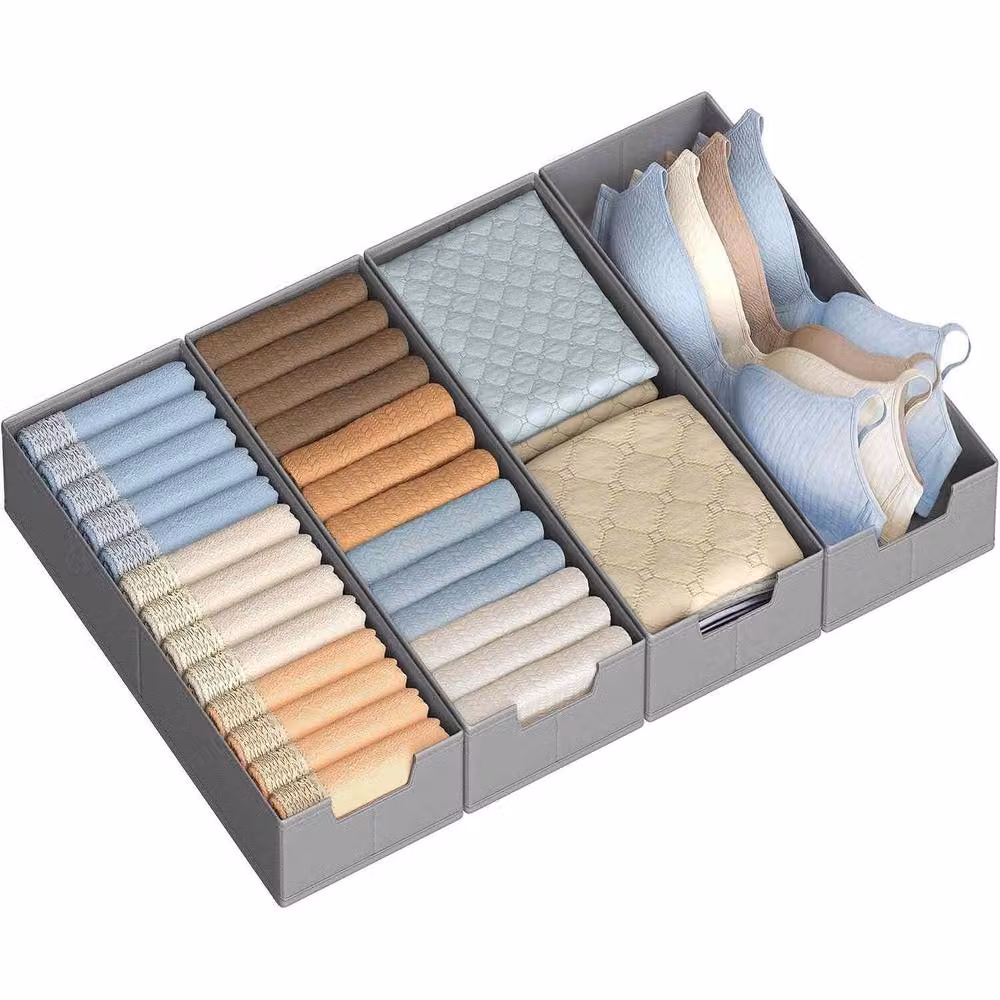 The Bazaarist Set of 4 Foldable Drawer Storage Organisers in Light Grey – 2