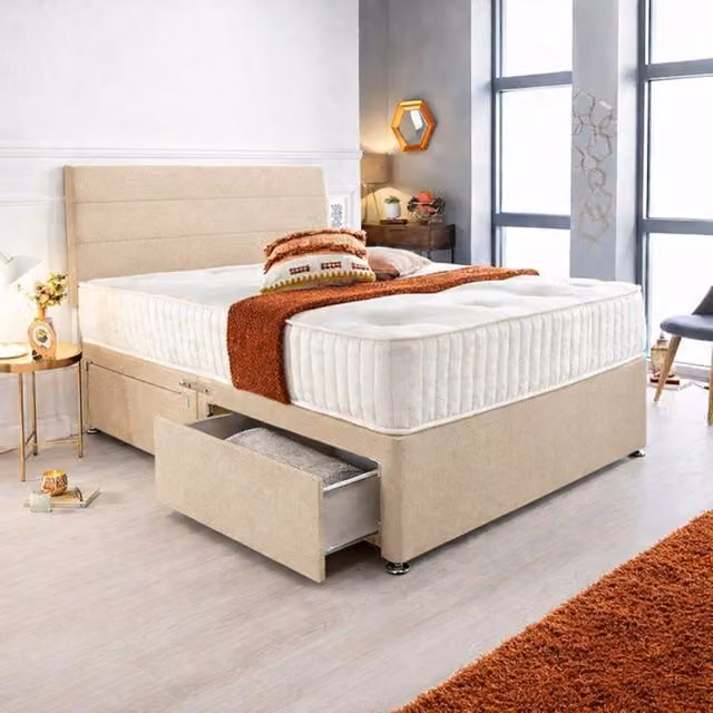 Paradise Beds Ltd Orthopaedic Hybrid Divan Bed Set with Memory Foam Spring Mattress in Beige, W/D/H: 90 x 190 cm