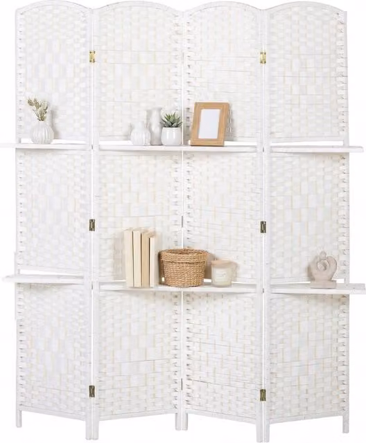 HOMCOM White Freestanding Privacy Screen with Geometric Design, W: 160 cm, H: 170 cm
