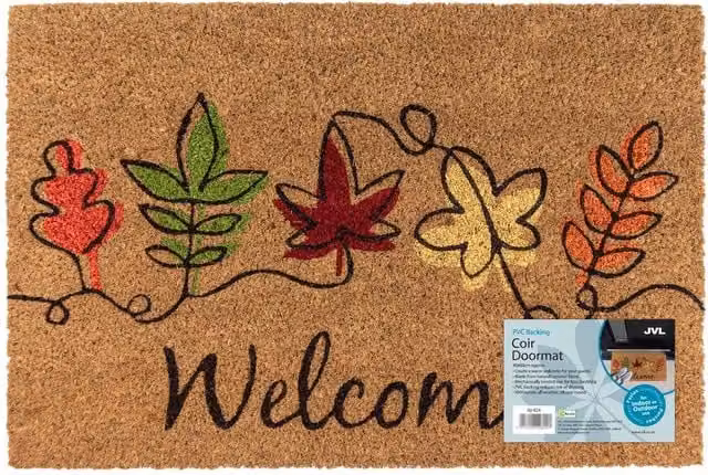 JVL Coir Doormat with PVC Backing, Floral Design in Brown and Multicolour, W: 40 cm, D: 60 cm