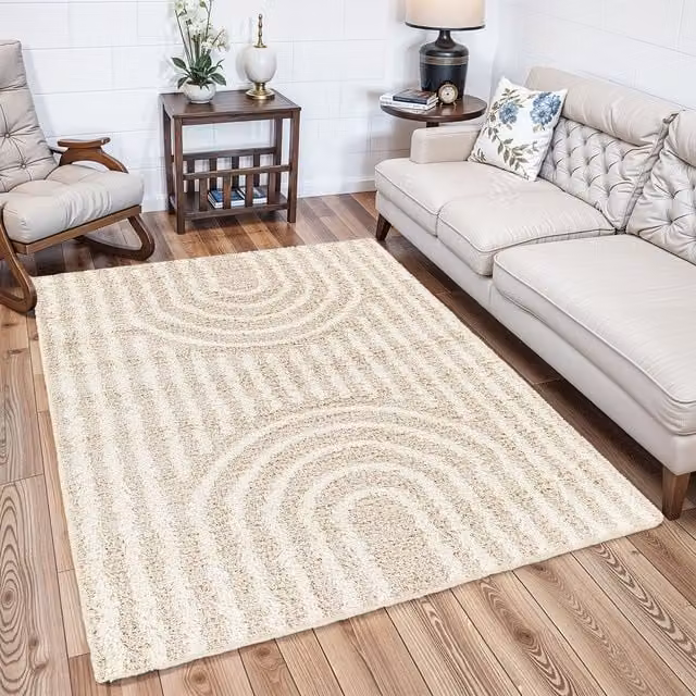 Livabliss Urban Shag Modern Rectangular Plush Pile Rug in Grey, White, Beige and Brown, W: 160 cm, L: 220 cm – 1
