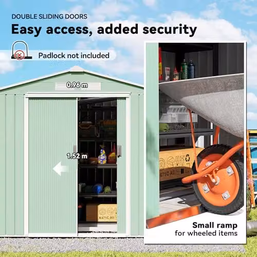 Outsunny Galvanised Steel Pent Garden Shed with Lockable Double Doors and Side Vent, Light Green, W: 210 cm, D: 120 cm, H: 185 cm – 3