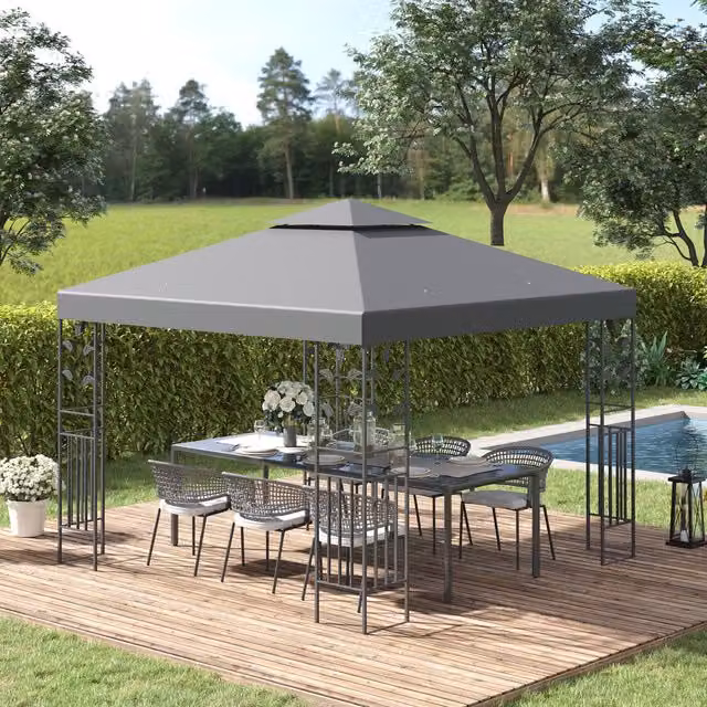 Outsunny Classic Patio Gazebo Canopy in Grey, W/D/H: 300 x 300 x 300 cm
