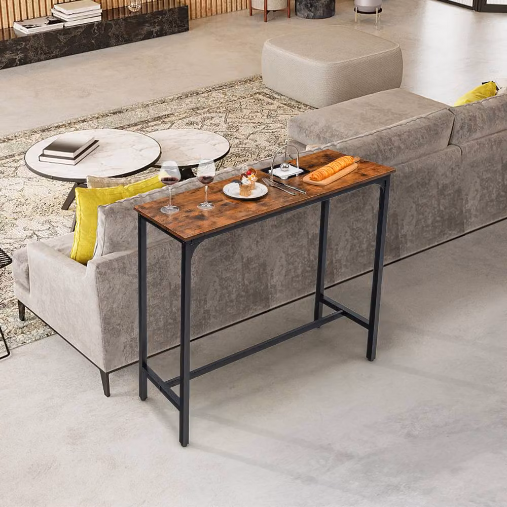 Costway Brown Industrial Bar Table with Footrest and Steel Frame, Width: 120 cm – 3