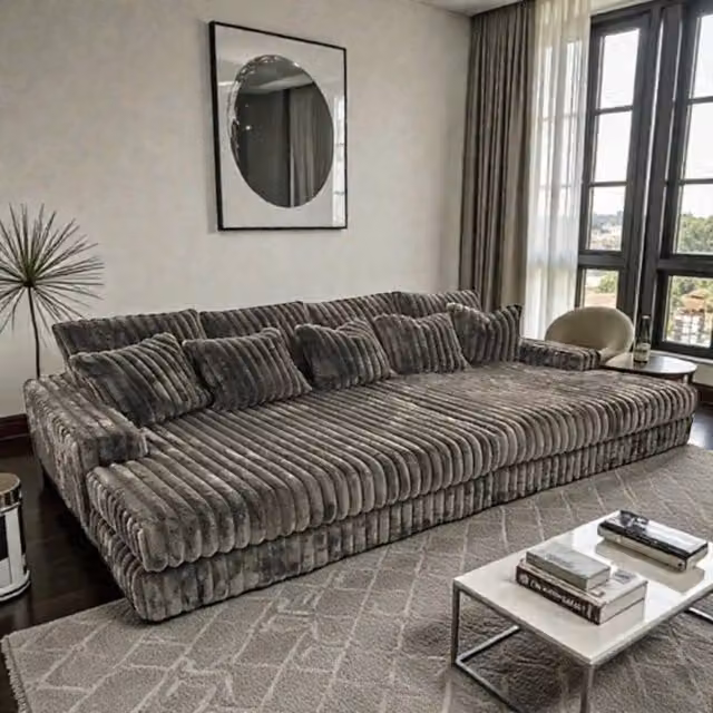 Snug Furniture Birmingham Ltd Large Jumbo Cord Cinema Sofa, 4 Seater, Grey, L-Shape