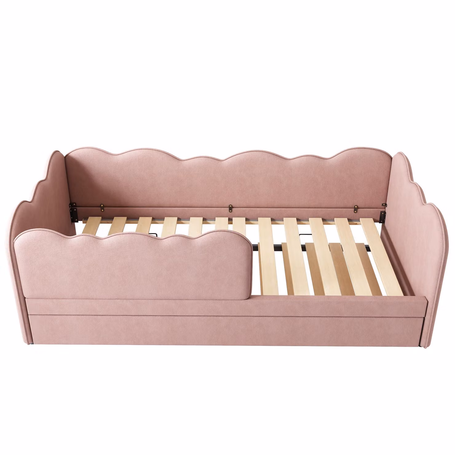 Aosom UK Pink Upholstered Daybed with Pull-Out Trundle and Iron Frame, W/D/H: 197 x 99 x 70 cm – 2