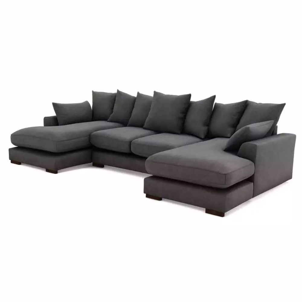 Snug Furniture Birmingham Ltd Linea Reversible U-Shape Double Ended Plush Velvet Sofa with Matching Ottoman and Scatter Cushions in Grey – 2